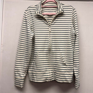 Women's L.L.Bean Striped Full-Zip Sweatshirt L Cream/ Navy